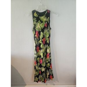 Lauren Ralph Lauren Sleeveless Hibiscus Floral Dress 100% Silk Body Size 6